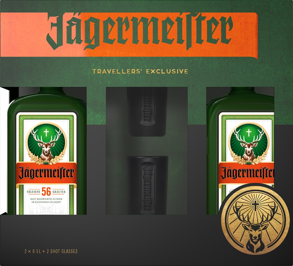 LICOR JAGERMEISTER TWIN PACK+2BLK SHOT GLAS 500ML