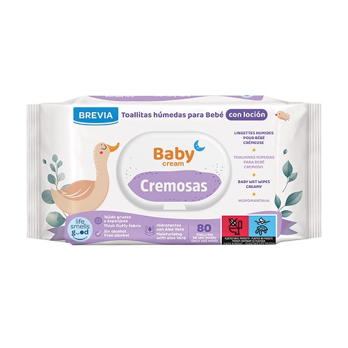 BREVIA TOALLITA HUMEDA BEBE C/ALOE S/ALCX80 CREAM CREMOSA